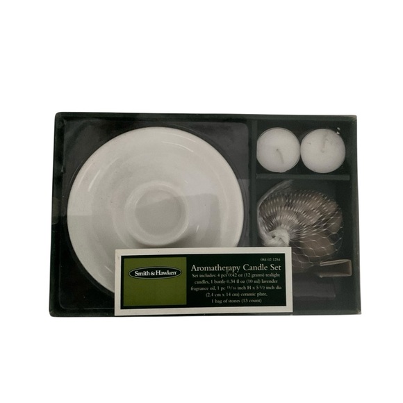 SMITH & HAWKEN Aromatherapy Candle Set Lavender Oil Ceramic Plate Rocks Set NWT - Picture 1 of 2